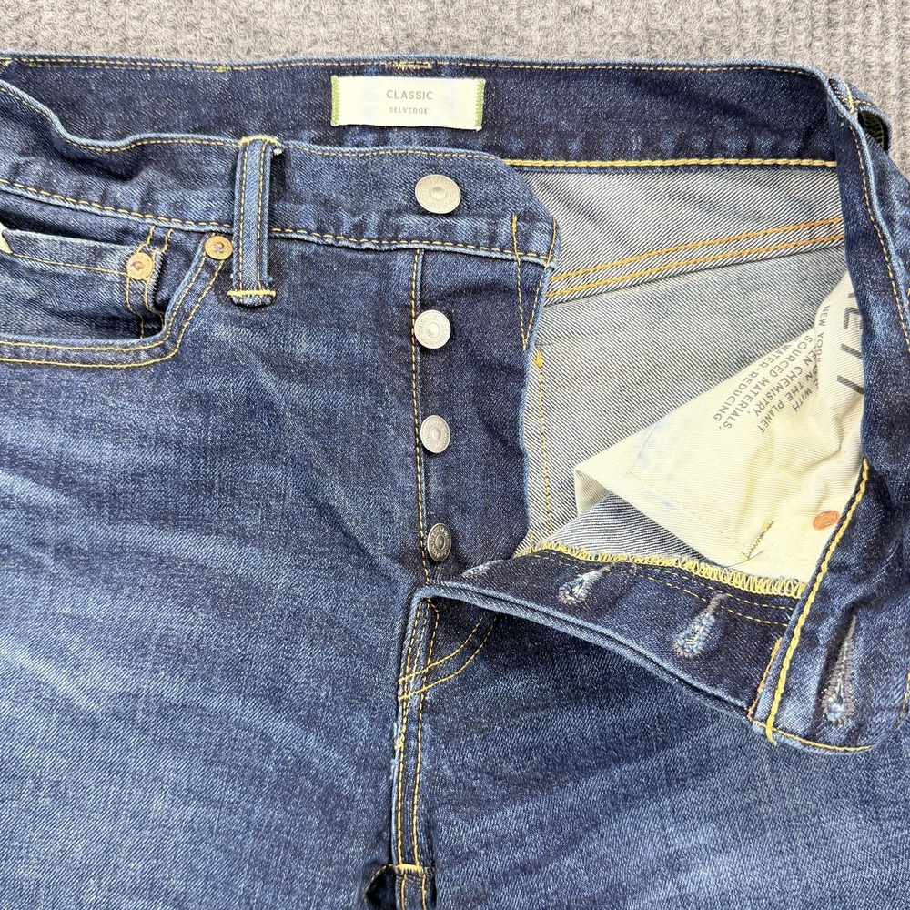 AE77 Classic‎ Selvedge Jeans Mens 27x30 Blue Medium Wash Straight Stretch Denim - Picture 6 of 16